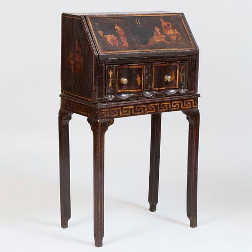 Queen Anne Black Lacquer Lady's Slant-Front Desk