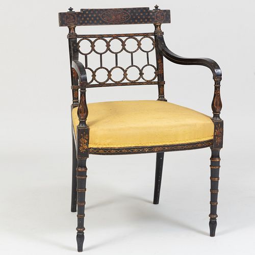 Regency Black Painted and Parcel-Gilt Armchair
