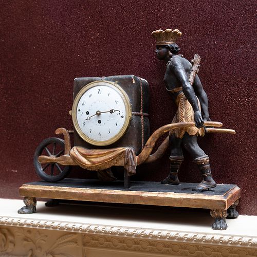 French Painted and Parcel-Gilt Mantel Clock with Seminole Figure