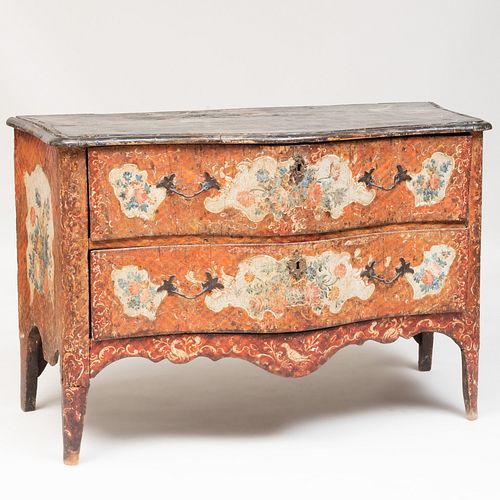 Fine Italian Rococo Painted and Parcel-Gilt Chest of Drawers, Sicilian