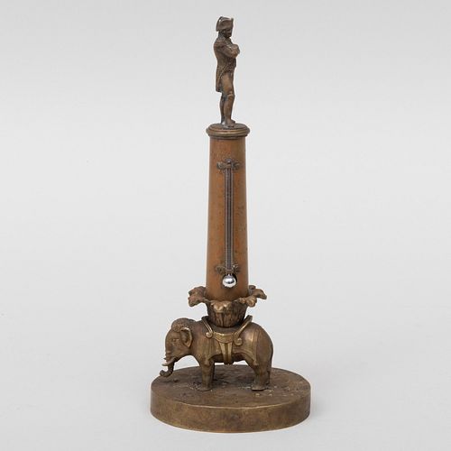 American Brass Columnar Mercury Thermometer with Figure of Napoleon and an Elephant