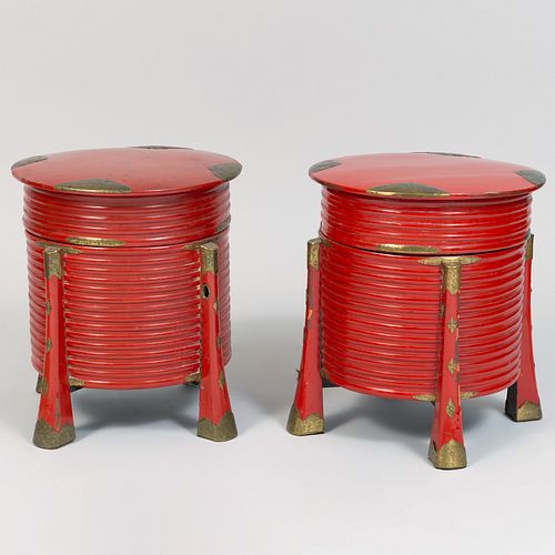 Two Japanese Metal-Mounted Red Lacquer Storage Chests