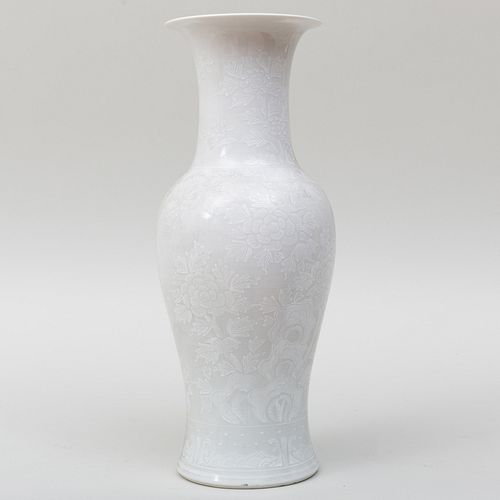 Chinese White Glazed Stencil Decorated Porcelain Baluster Vase