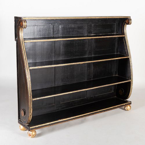 Regency Black Painted and Parcel-Gilt Four-Tier Bookcase