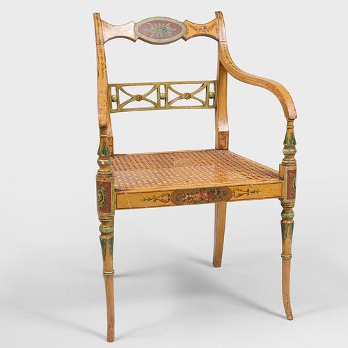 Late George III Painted and Caned Armchair