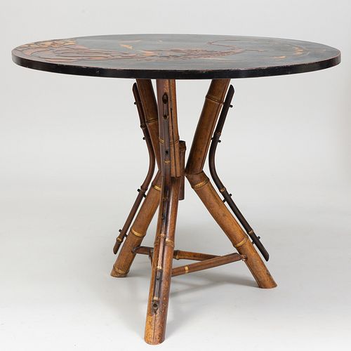 Polychrome and Black Painted Bamboo Center Table