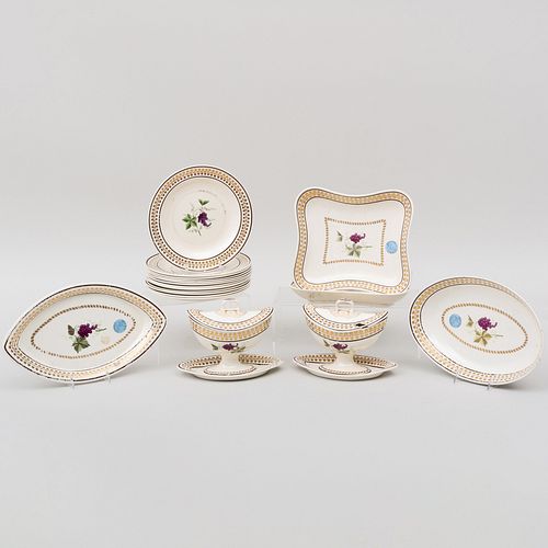 English Creamware Part Dessert Service Decorated with a Grape Vine, Probably Leeds