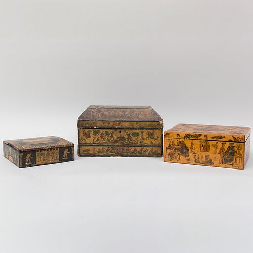 Two Decalcomania Boxes and a Transfer Decorated Box