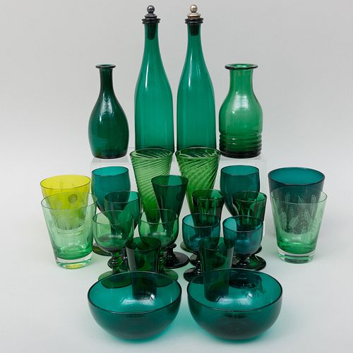 Group of Green Glass Drinkware