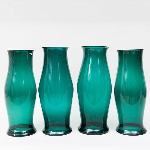 Group of Four Green Glass Hurricane Shades