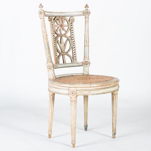 Late Louis XVI Green Painted Parcel-Gilt and Caned Side Chair