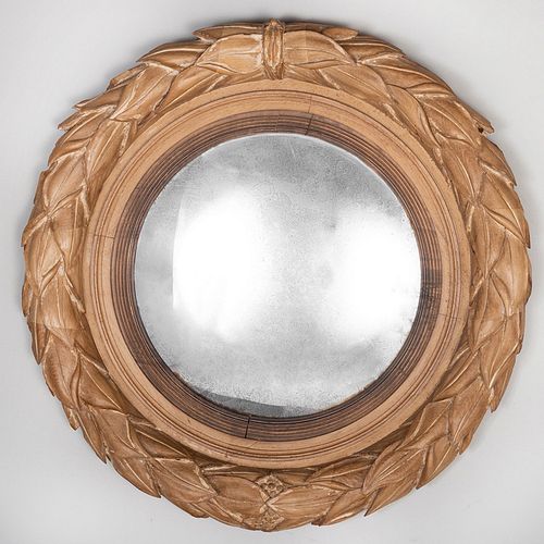 Regency Style Pickled Wood Convex Mirror