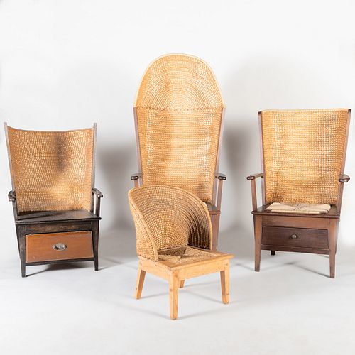 Group of Four Scottish  Rush and Oak Orkney Chairs