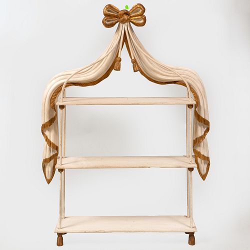 Cream Painted and Parcel-Gilt Three Tier Hanging Shelf, Modern