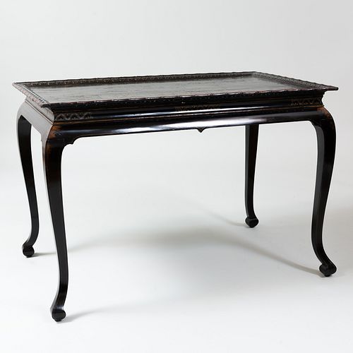 Chinese Export Black Lacquer and Parcel-Gilt Silver Table