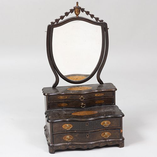 Victorian Black Lacquer and Parcel-Gilt Dressing Mirror