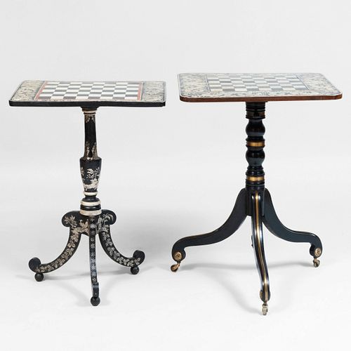 Two Regency Penwork Games Tables