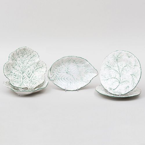 Assembled Group of Five English Porcelain Leaf Form Dishes