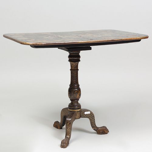 Chinese Export Black Lacquer and Parcel-Gilt Tea Table