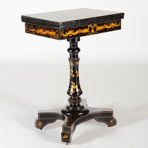 Regency Black Lacquer and Parcel-Gilt Games Table