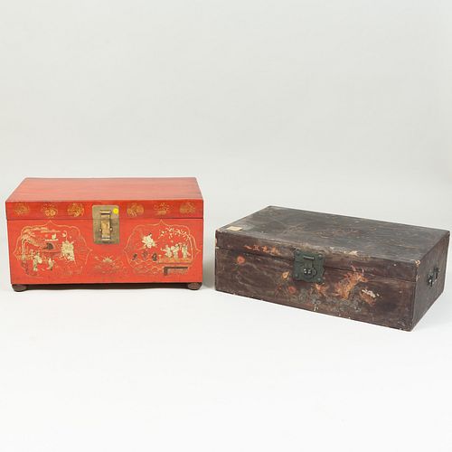 Two Chinese Export Metal-Mounted Lacquer Trunks
