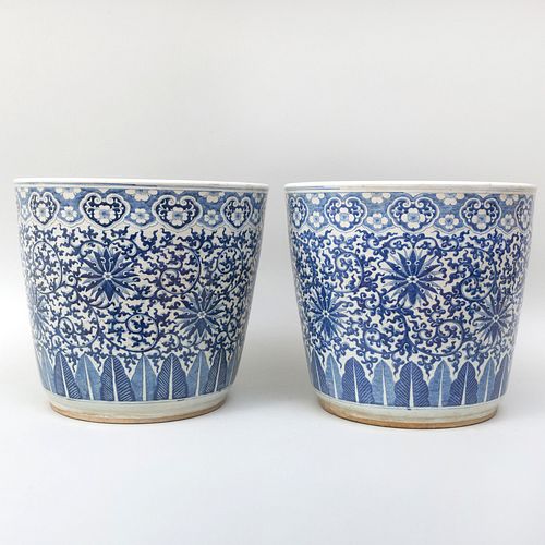 Pair of Chinese Blue and White Porcelain Fish Bowls