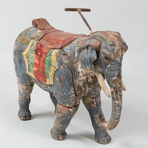 Victorian Painted Wood Elephant Child's Pull Toy