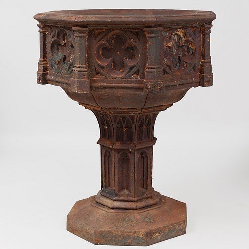 Large Neo-Gothic Painted Cast-Iron Font, Possibly Fisk