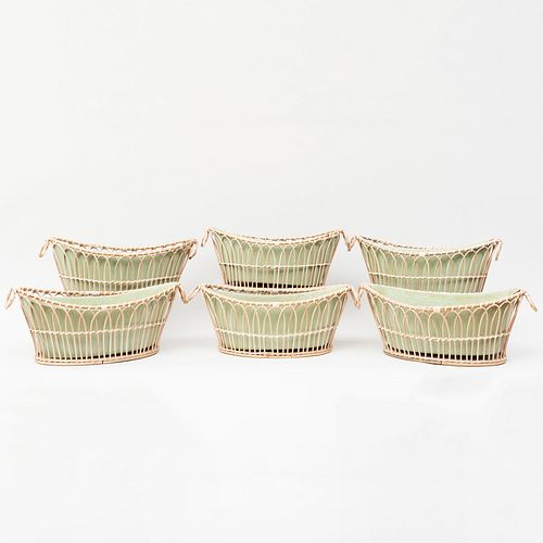 Set of Six Navette Shaped Wicker Planters with Fiberglass Liners, Colefax & Fowler