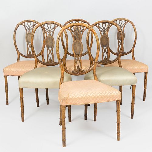 Set of Six Painted Faux Bamboo Side Chairs
