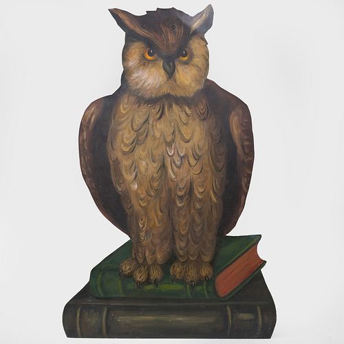 Painted Tin Owl Form Umbrella Stand