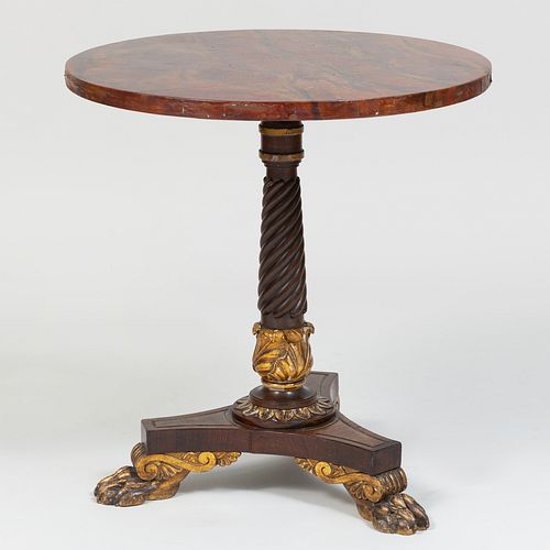 Regency Mahogany Parcel-Gilt Side Table with Later Faux Painted Marble Top