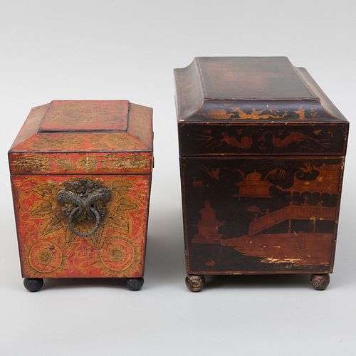 Japanese Export Lacquer Fitted Game Box, and a Chinese Export Lacquer Fitted Box