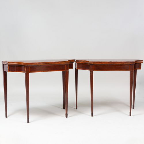 Pair of George III Mahogany and Inlaid Satinwood Card Tables