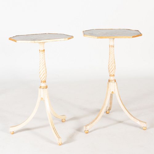Pair of Regency Cream Painted and Parcel-Gilt Tables