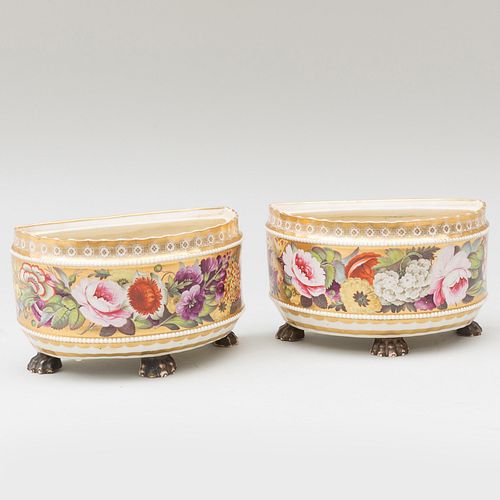 Pair of English Porcelain Gilt-Ground Bough Pots