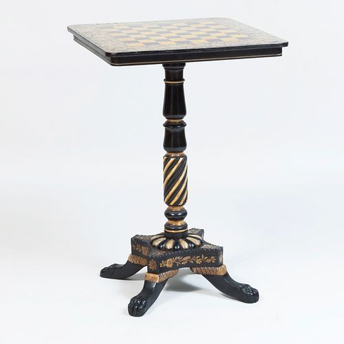Regency Style Penwork Games Table with Paw Feet