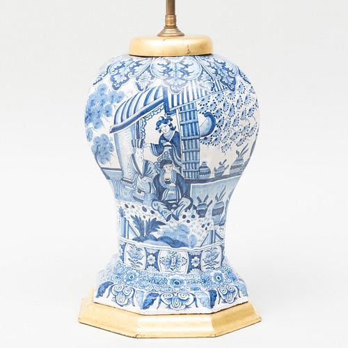 Delft Style Blue and White Porcelain Lamp