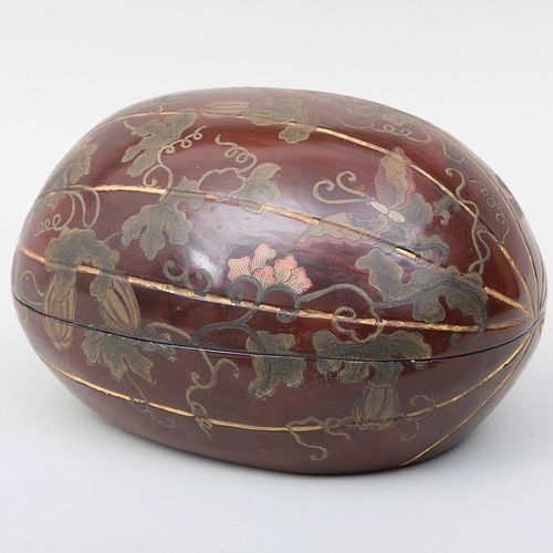 Japanese Lacquer Melon Form Box and Cover