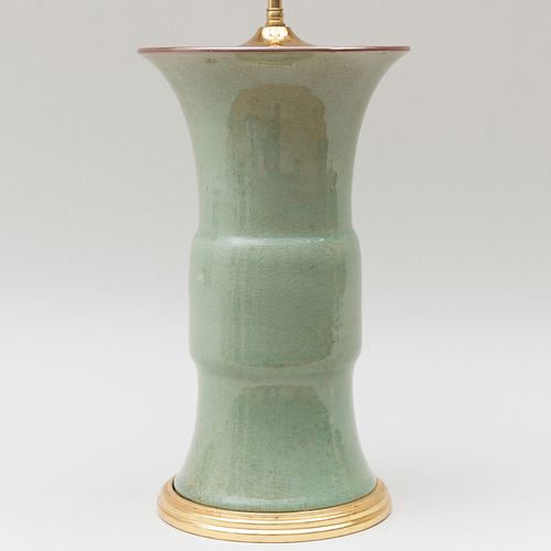 Chinese Celadon Gu Form Vase Mounted as a Lamp