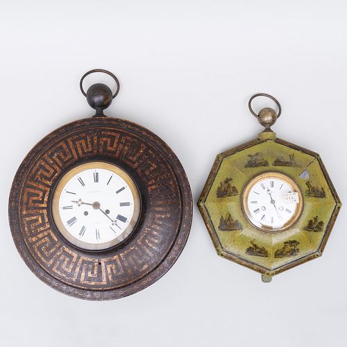 Two Directoire TÃ´le Peinte Wall Clocks