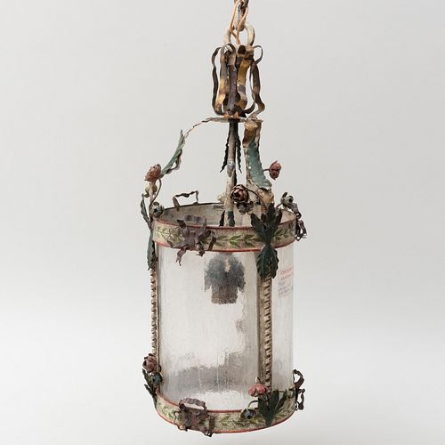 Painted TÃ´le Lantern with Flowers