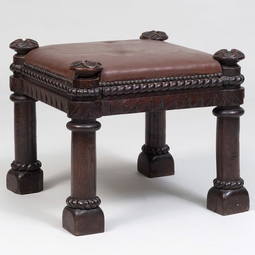 Gothic Revival Carved Oak Stool