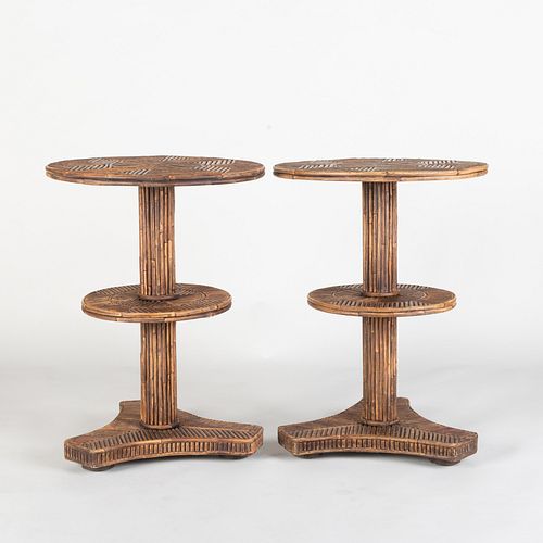Pair of Bamboo Two Tier Side Tables, Modern