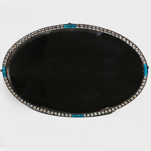 Irish Faceted Blue Glass Oval Mirror