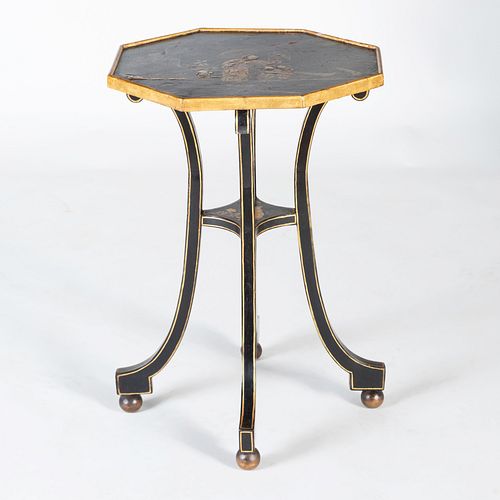 Regency Style Black Lacquer and Parcel-Gilt End Table