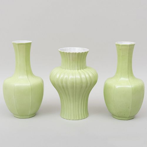 Three Green Glazed Porcelain Vases