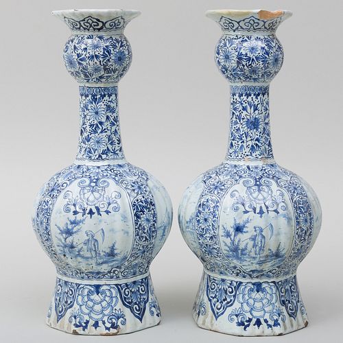 Pair of Delft Blue and White Lobed Vases