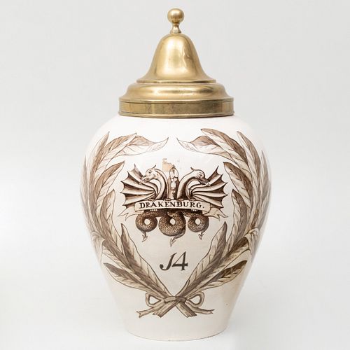 Dutch Pottery Tobacco Jar with Brass Cover