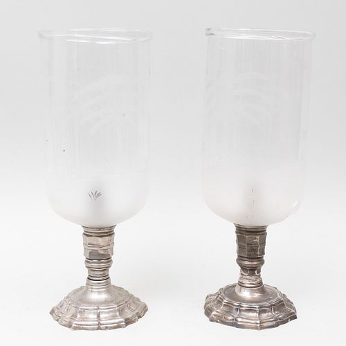 Two Similar Louis XIV Style Etched Glass Photophores